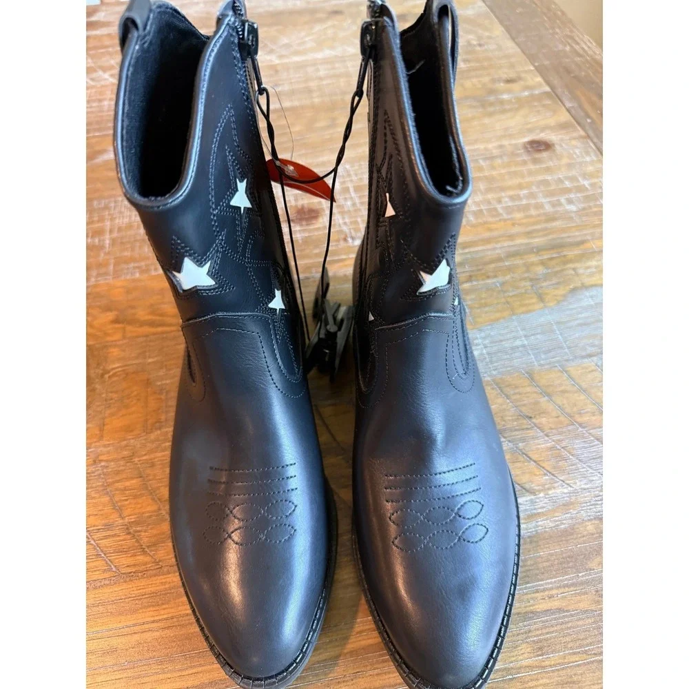 NEW Wonder Nation Kids Black Star West Western Cowboy Boots 6 Cowgirl Rodeo Kids
